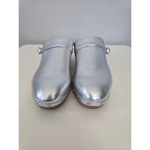 Gap Silver Metallic Faux Leather Clogs Women’s 8 Wood Heel Mules Retro Y2K - Picture 8 of 11